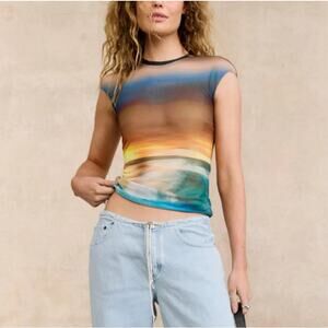 AFRM Ocean Sunset Mesh Top XL Sheer Bodycon Sleeveless Shell Designer $38